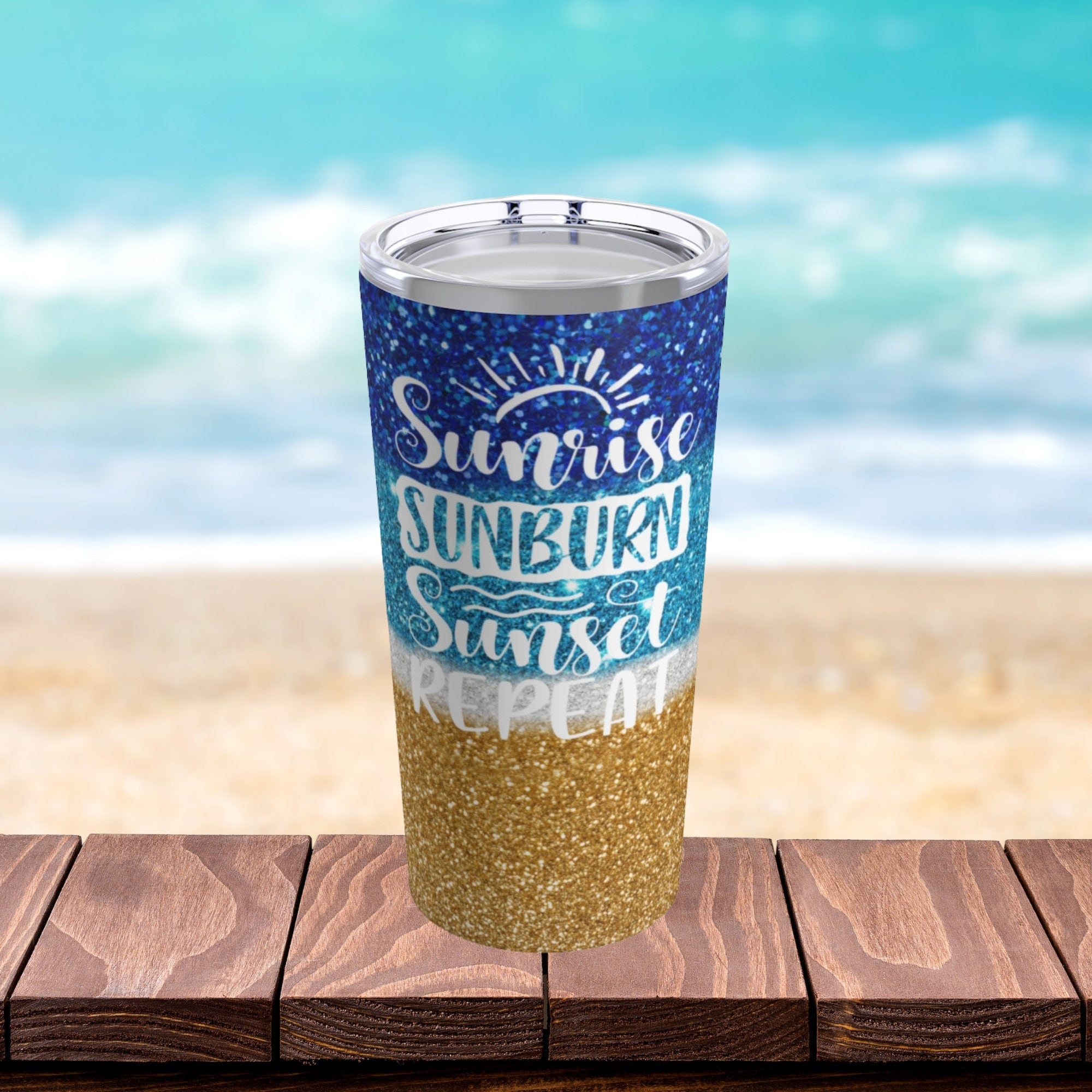 Beach Tumbler Glitter Beach Tumbler Vacation Tumbler 20 oz Etsy