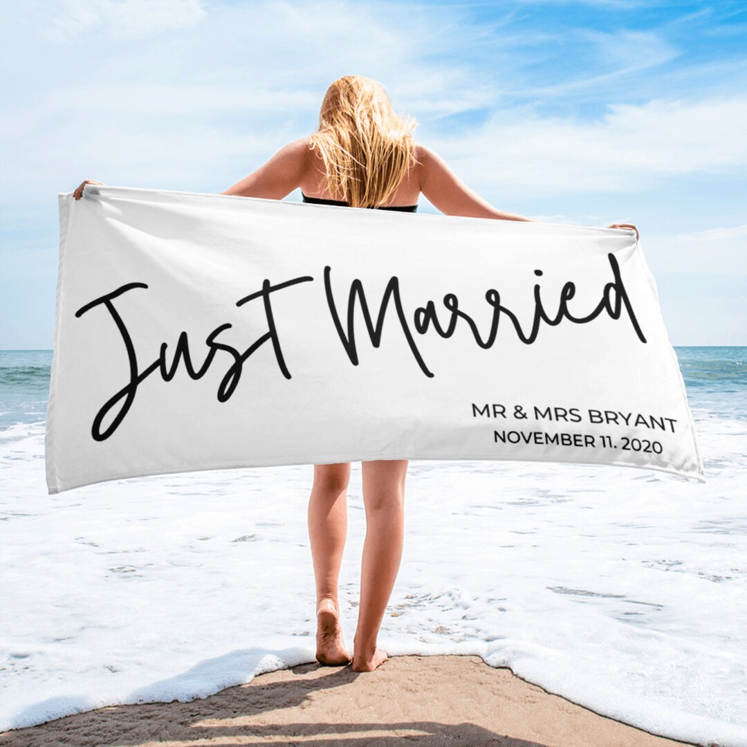 Just Married Beach Towel, Mr and Mrs Beach Towel, Newlywed Beach Towel