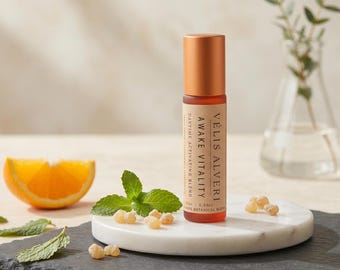 Awake Vitality Energy ätherisches Öl Roller für Fokus, Morgenritualmischung mit Orange & Pfefferminze, VÉLIS ALVERI Safe Dilution, 10ml