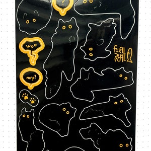 Black Cat Borderless Void Feline Sticker Sheet 4x6in Vinyl