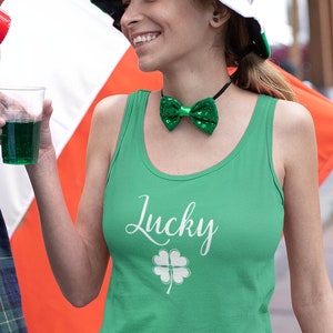 Lucky Tank Top | Irish Shirt | Women&#39;s Shamrock Shirt | St. Patrick&#39;s Day Shirt | St. Patty&#39;s Day | Ultra Soft Women&#39;s Racerback Tank