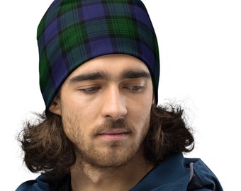 Black Watch Tartan All-Over Print Beanie | Blackwatch Plaid Beanie | Scottish Tartan Skull Cap