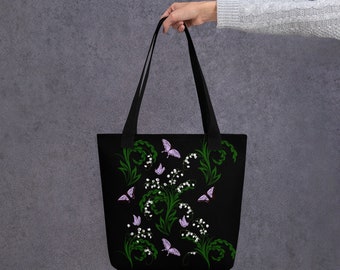 Lily of the Valley en Butterflies Tote bag | Cottage Garden Lily of the Valley en Butterflies Tote | Sierlijke Bloemen tote