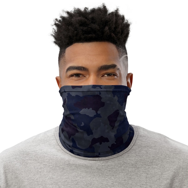 Night Camo Face Mask | Midnight Camouflage Cloth Face Mask | Blue Black Camo Face Shield | Dark Blue Washable Face Mask | Reusable Face Mask