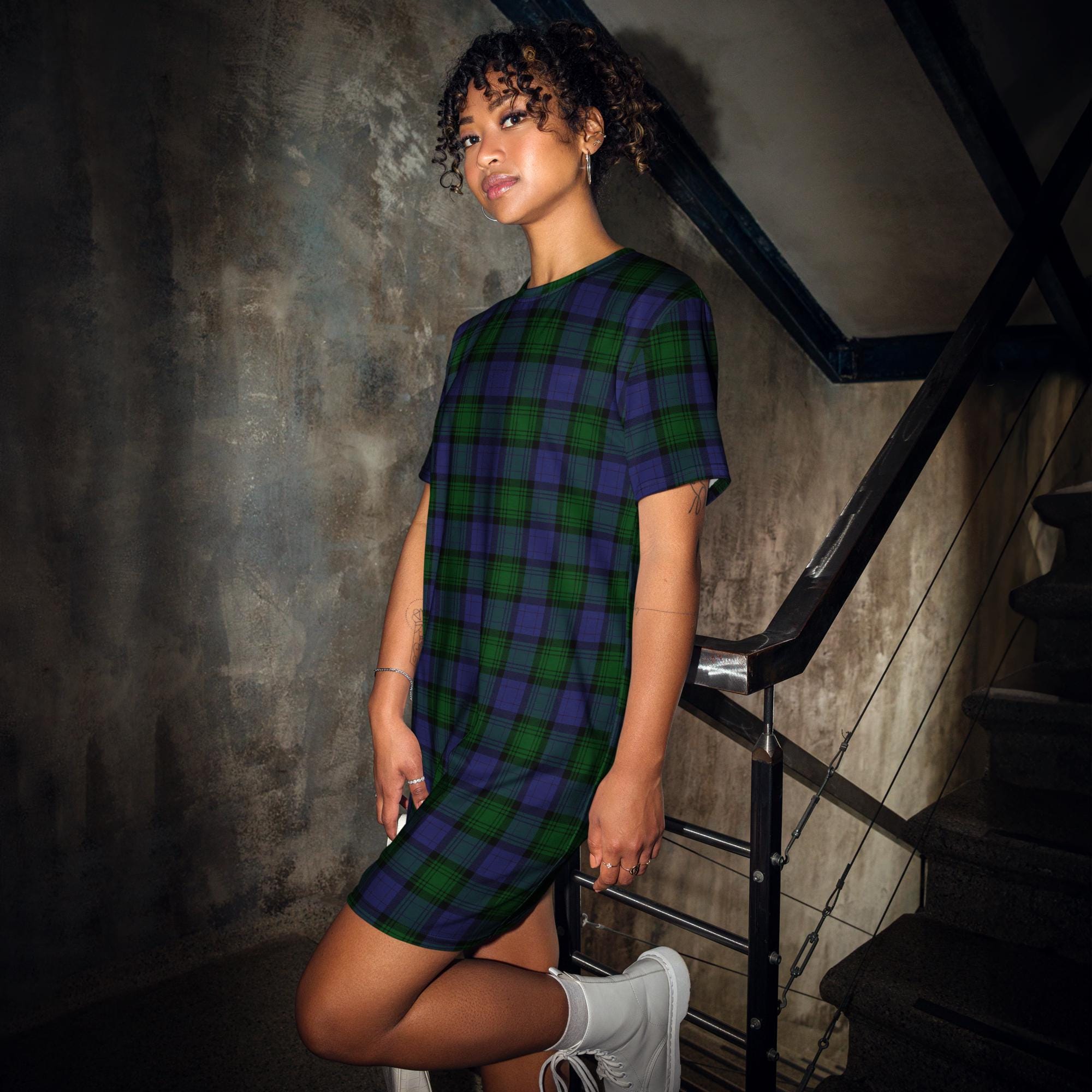 ladies black watch tartan dress Sail to Sable V-Neck Flutter Sleeve Maxi Dress