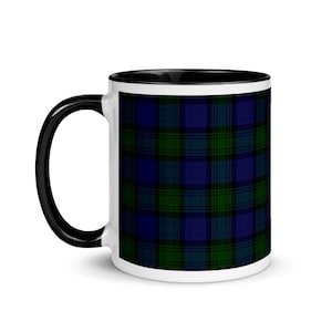 Black Watch Tartan Coffee Mug | Blackwatch Plaid Mug with Color Inside | Scottish Tartan Cup with Black Rim