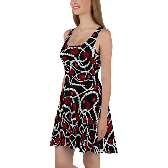 rose skater dress ASOS DESIGN soft mini skater dress in rose floral print with eyelash lace details