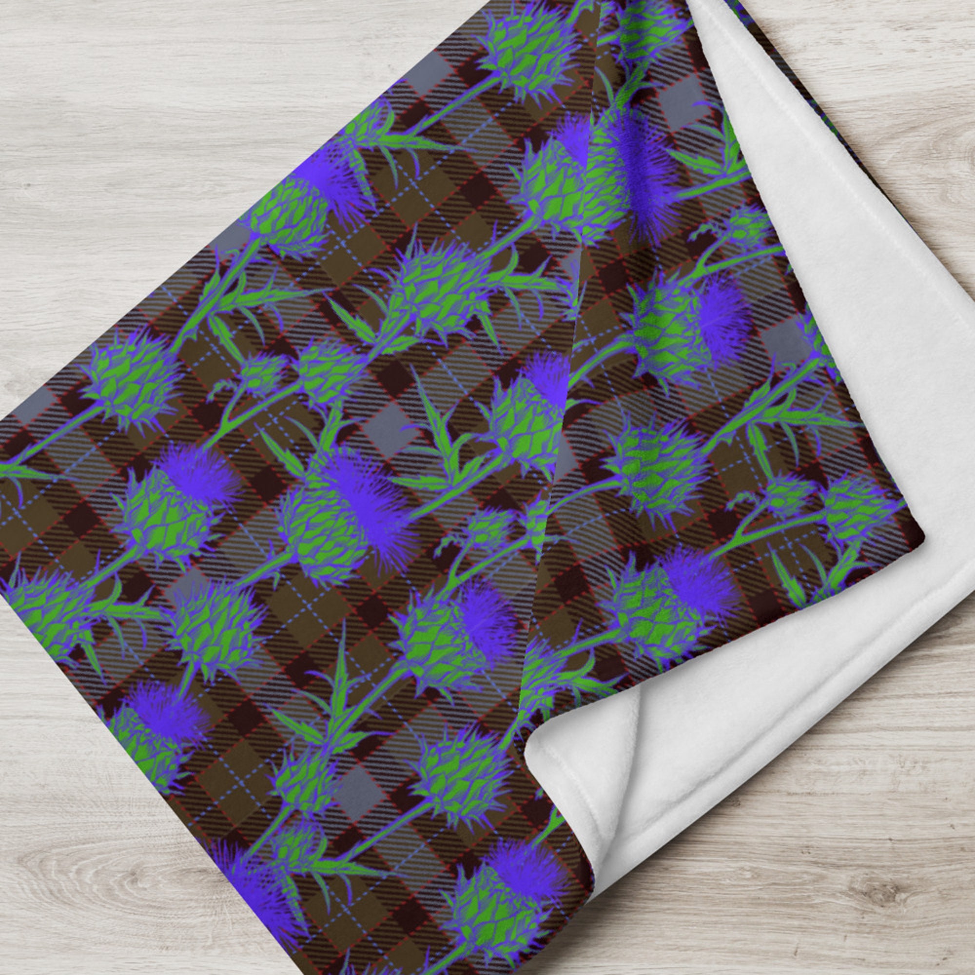 Scottish Thistle on Highlander Tartan Throw Blanket | Thistle Flower of Scotland Celtic Tartan Throw Blanket