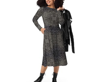 Midi-jurk met lange mouwen en all-over print Chainmail | Middeleeuwse harnasjurk | Knight's Armor-jurk | Renaissance Faire midi-jurk