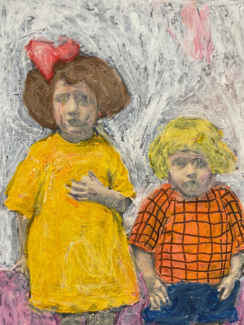 Les Enfants Sont Formidables Original Artwork Oil Pastel on Photo