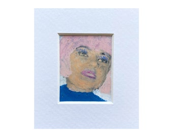 Victoria in That Pink Wig - Mini Framed Original Oil Pastel Portrait Artwork