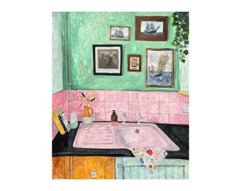 Stasia’s Kitchen - Original Gouache Painting on Canson Paper
