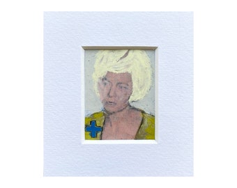 Cop on, Sharon - Mini Framed Original Oil Pastel Portrait Artwork
