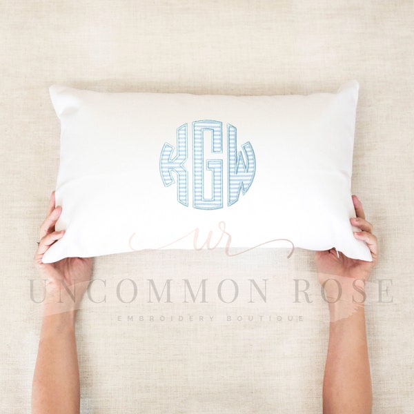 Seersucker Lumbar Monogrammed Pillow, Custom Nursery Pillow, Nursery Pillow, Nursery Decor, Monogrammed Decor,Baby Monogrammed Pillow