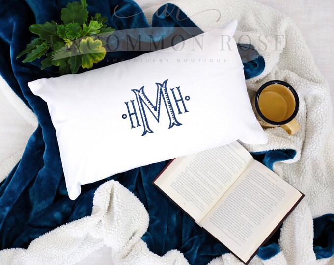 Ribbed Lumbar Monogrammed Pillow, Custom Dorm Pillow, Monogram Pillow