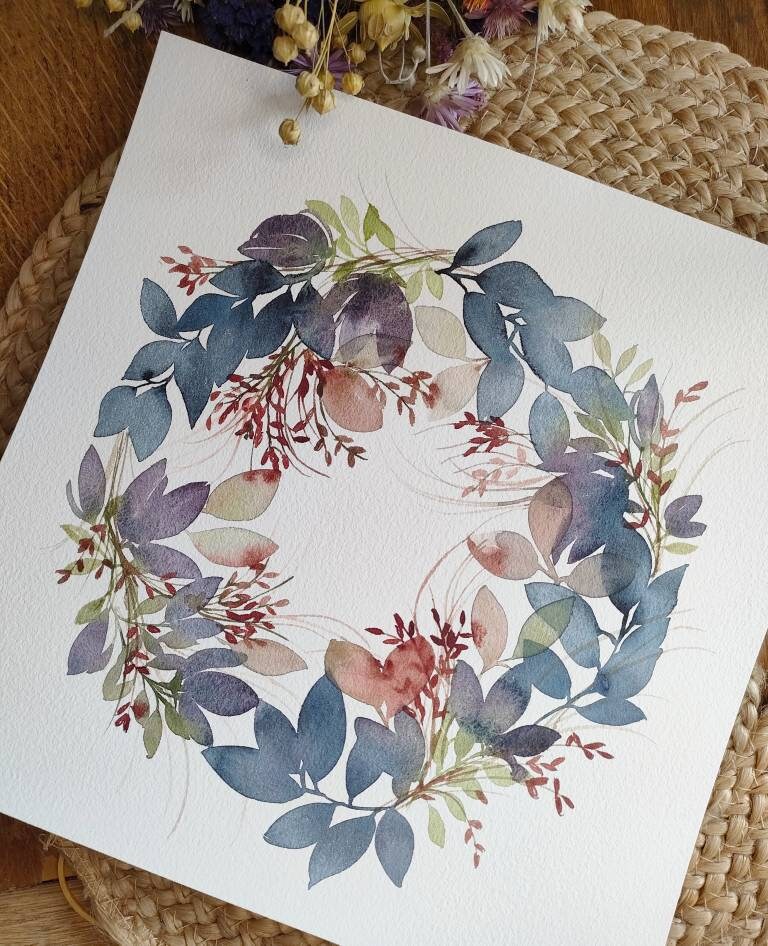 Aquarelle Originale Couronne Florale
