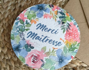 Carte à planter | carte ensemencée Merci maîtresse, cadeau école