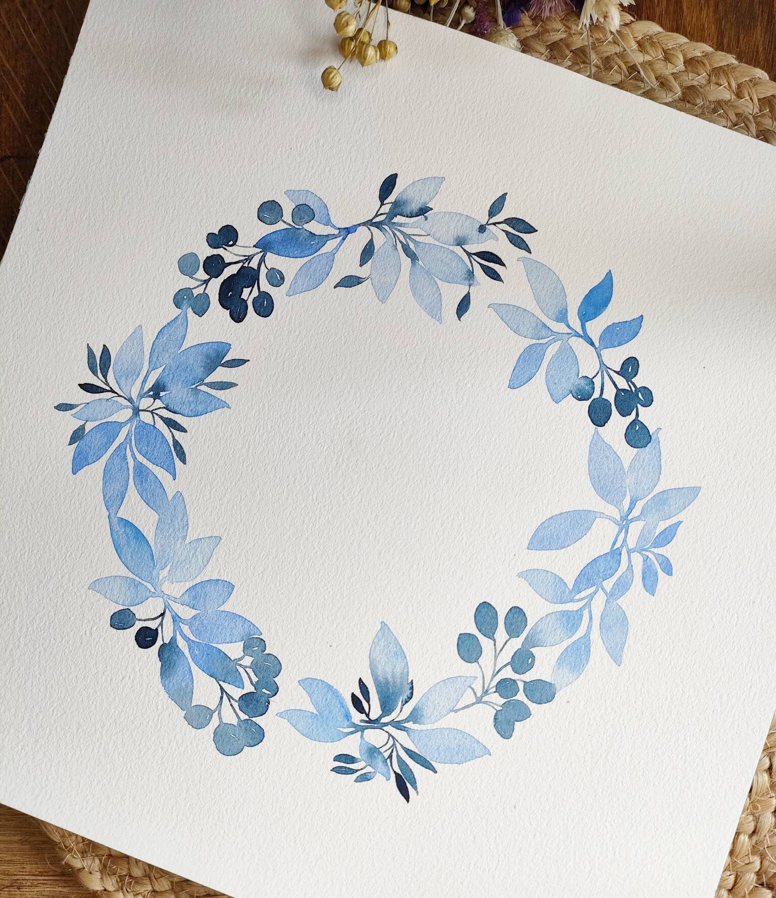Aquarelle Originale Couronne Florale