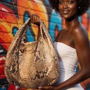 Snake Skin Purse | Real Python Leather Hobo Bag | Elegant Slouch Women’s Tote
