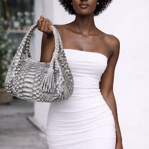 Bolso de piel de serpiente / Bolso hobo de piel de pitón auténtica / Bolso tote elegante y holgado para mujer