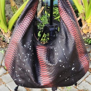 Sac hobo grand format en cuir de python véritable, sac cabas souple en peau de serpent, sac à bandoulière bohème