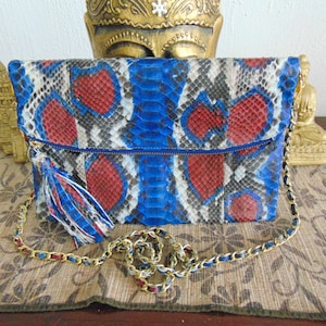 Bolso de mano de piel de serpiente pitón auténtica, bolso de mano de piel de serpiente, bolso de mano de piel de serpiente auténtica.