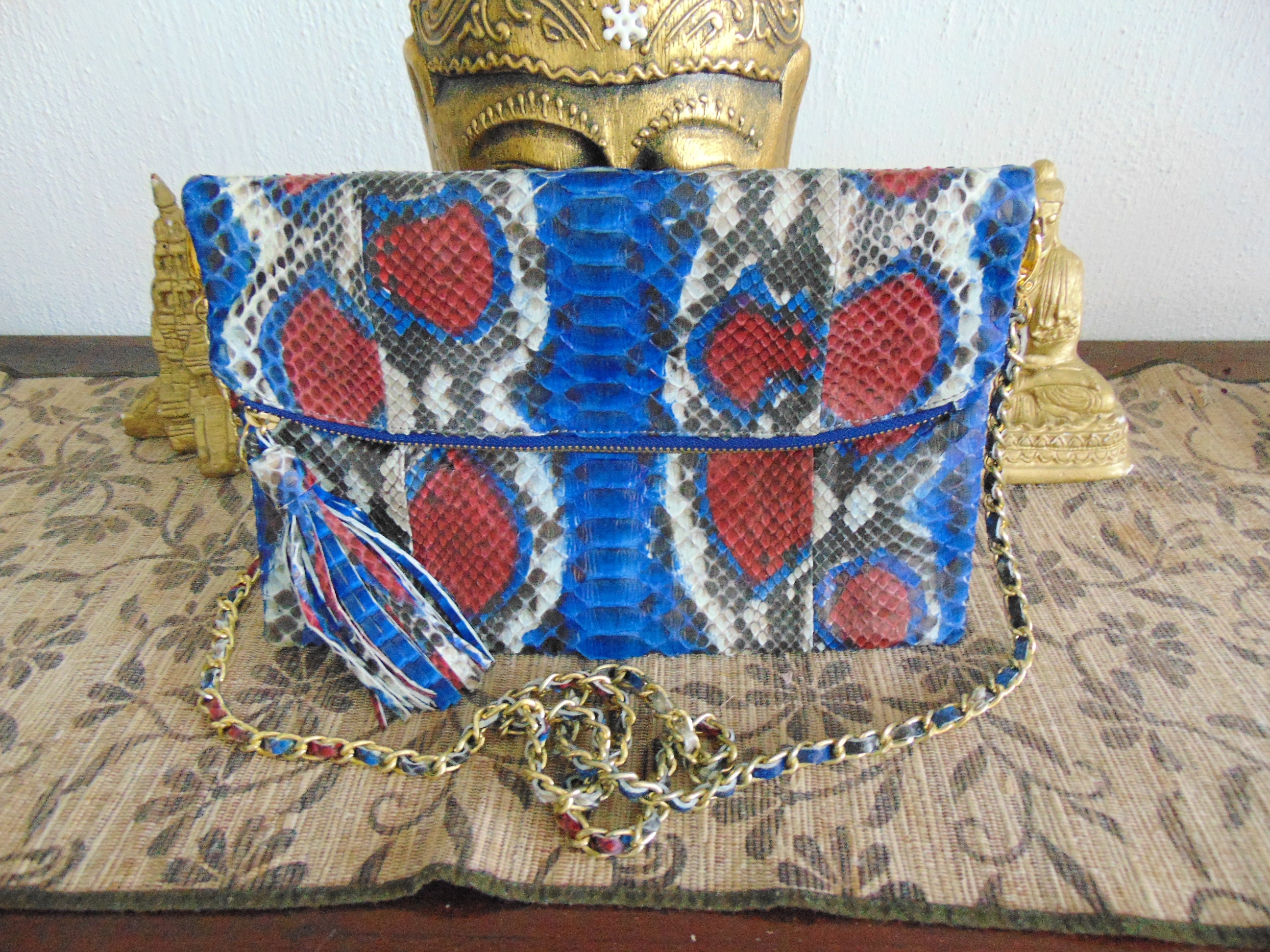 Multicolor snakeskin clutch hotsell