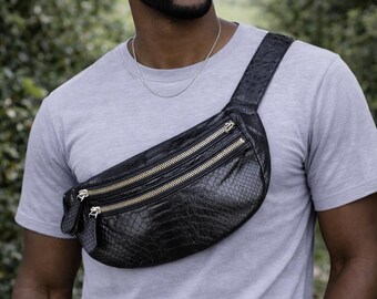 Python Snake Skin Belt Bag – Stylish Shoulder Sling for Men