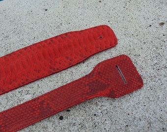 Python Snakeskin Guitar Strap – Genuine Red Leather, Adjustable Length