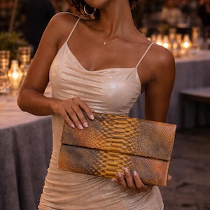 Pochette en python en peau de serpent Authentique sac à main de voyage