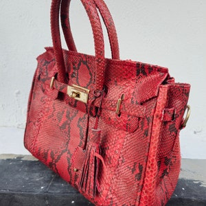 Handgefertigte Umhängetasche aus Echt Python Schlangenleder - Schultertasche aus echtem Leder