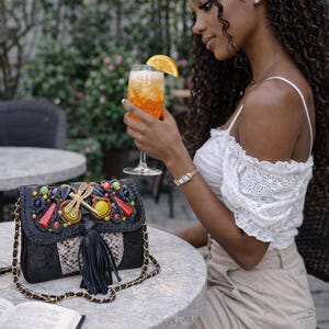 Snakeskin Handbag Beaded Leather Shoulder Bag