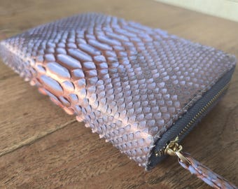 Python Schlangenleder Geldbörse: Handgefertigte Clutch aus Leder mit Reißverschluss