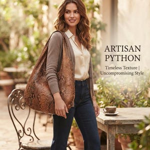 Große Hobo-Tasche aus echtem braunem Pythonleder, lässige Schlangenleder-Tragetasche, Boho-Schultertasche