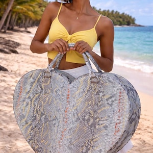 XXL schicke herzförmige Schultertasche - echte Schlangenhaut-Geldbeutel