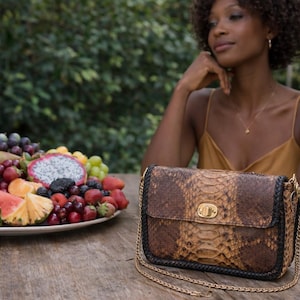 Sac cabas en python en peau de serpent - Sac à main bandoulière en cuir véritable