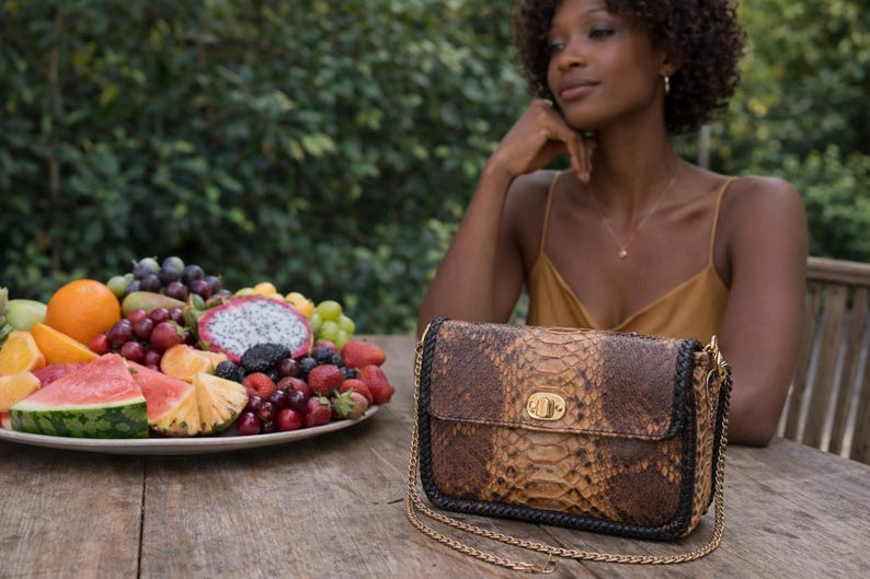 Sac cabas en python en peau de serpent - Sac à main bandoulière en cuir véritable image 1