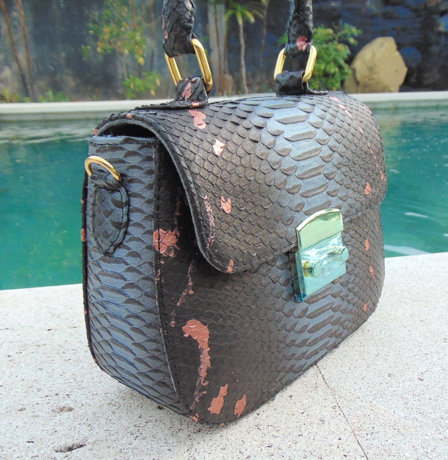 Handmade Genuine Python Snakeskin Shopping Bag Handbag Purse 