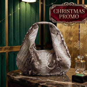 Large Python Leather Hobo Bag, Slouchy Snakeskin Tote Bag, Boho Shoulder Purse
