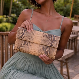 Python Snakeskin Clutch Bag Cream color – Luxury Travel Handbag