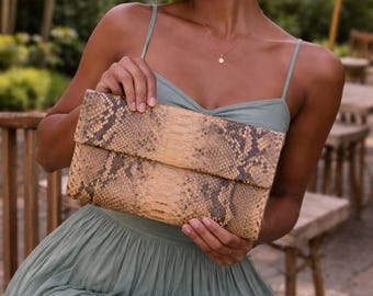 Borsa a mano in pelle di pitone color crema – Borsa da viaggio di lusso