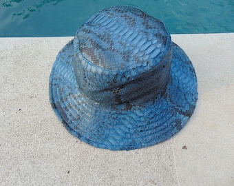 Python Snakeskin Bucket Hat – Luxury Fisherman Cap, Sky Blue