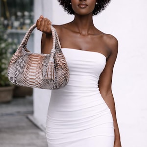 Porte-monnaie en peau de serpent | Sac hobo en cuir véritable de python | Sac fourre-tout élégant pour femme