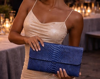 Portafoglio in pelle di serpente, borsa in pelle esotica fatta a mano