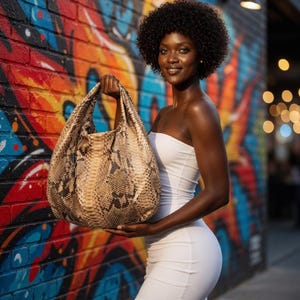 Snake Skin Purse | Real Python Leather Hobo Bag | Elegant Slouch Women’s Tote