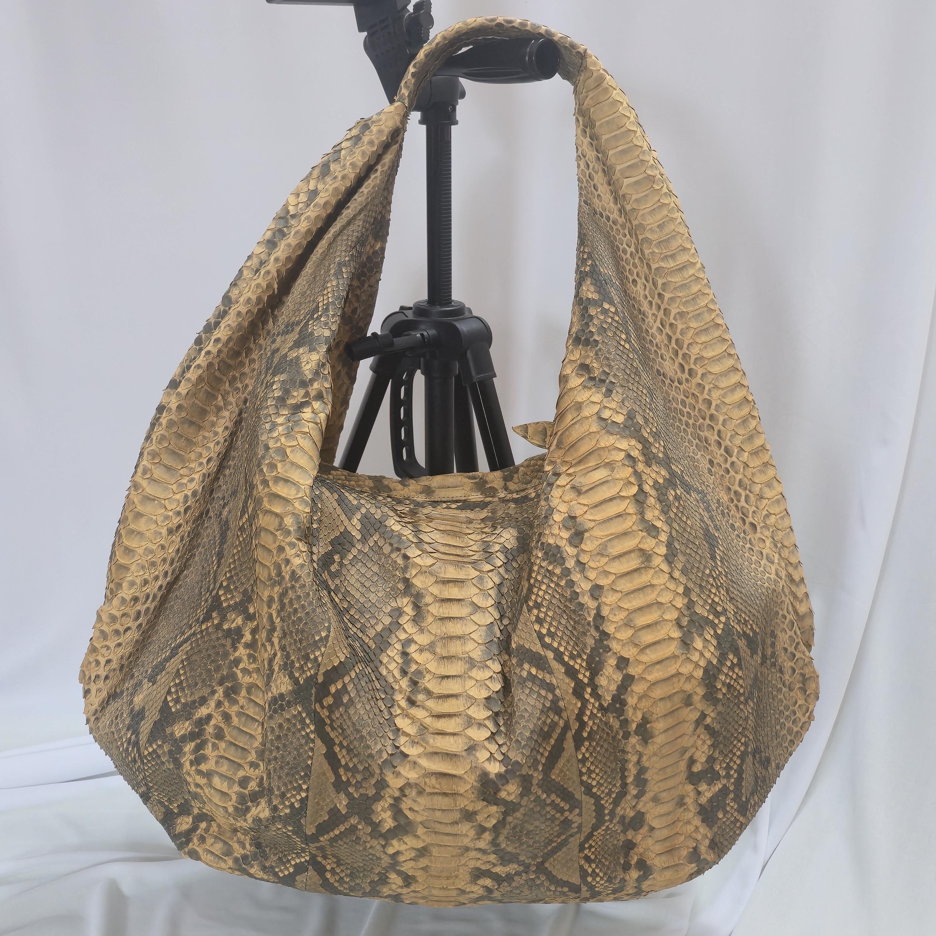 Cream Python Hobo Bag Luxury Oversize Snakeskin Shoulder Bag Large Soft ...
