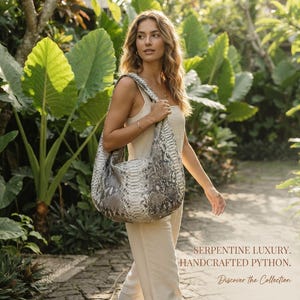 Borsa a tracolla grande in vera pelle di pitone, borsa tote morbida in pelle di serpente, borsa a spalla boho