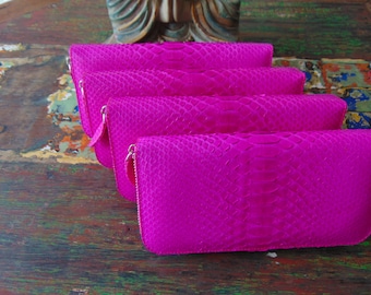 Cartera con cremallera de piel de serpiente pitón: hecha a mano