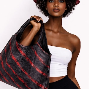 Sac hobo en python - Sac à main en peau de serpent, fourre-tout à bandoulière, cuir véritable pour femme