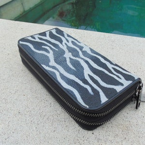Echte Rochenhaut Frau Brieftasche aus echtem Leder Stingray Haut original Double Zip um große Brieftasche